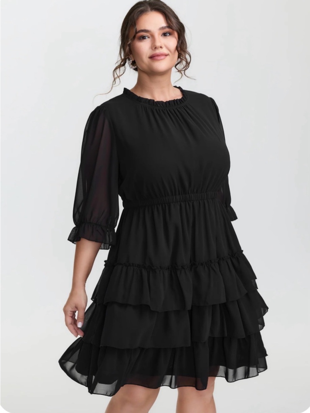 BloomChic Black Tiered Ruffle Midi Dress